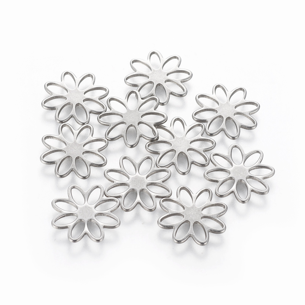 10pc Tarnish Resistant 201 Stainless Steel Links connectors Flower Stainless Steel Color 15.5x1mm