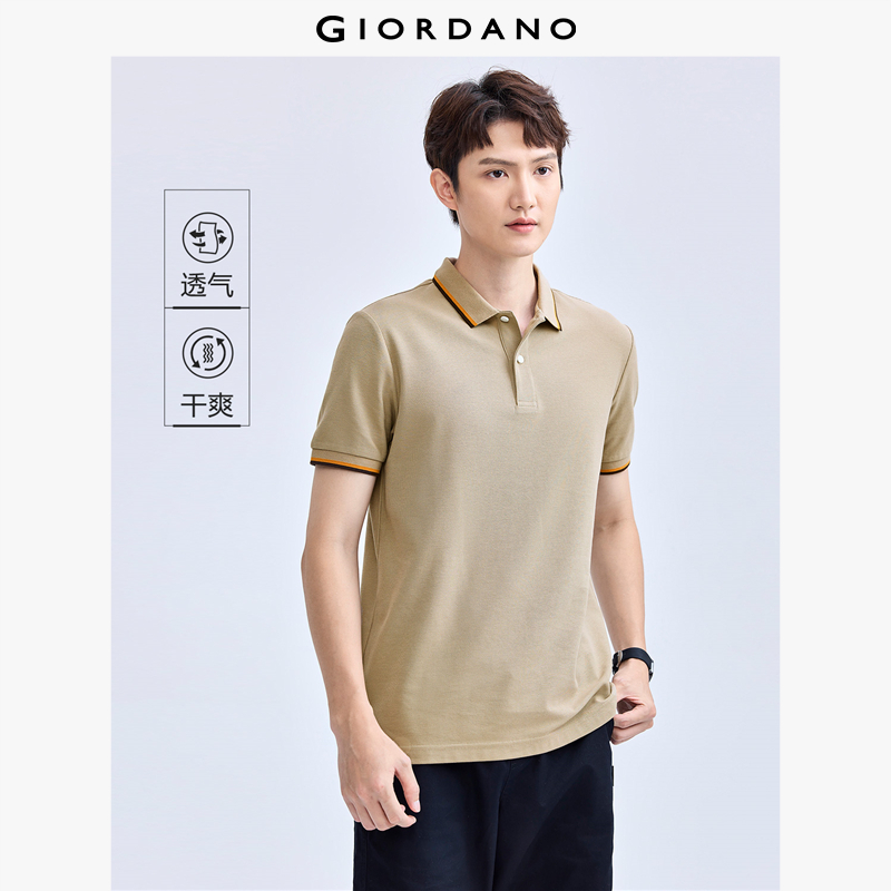  GIORDANO Nam Áo thun Polo Viền tương phản Áo thun Polo đơn giản Cổ điển Tay ngắn Thời trang Áo thun Polo thường ngày 18015001 