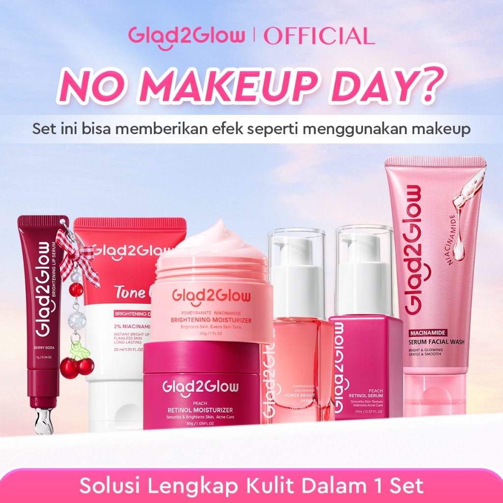Glad2Glow Cerah Glowing Outing Bundle All in 1 7In1-Brightening Moisturizer+Serum+Cleanser+Toner+Peeli…