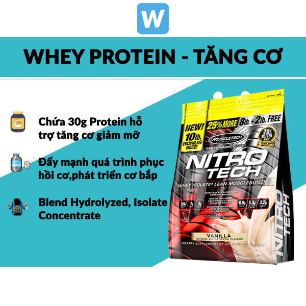 Sữa tăng cơ NitroTech 10 Lbs - Whey Protein Isolate - Whey Isolate - Nitro Tech