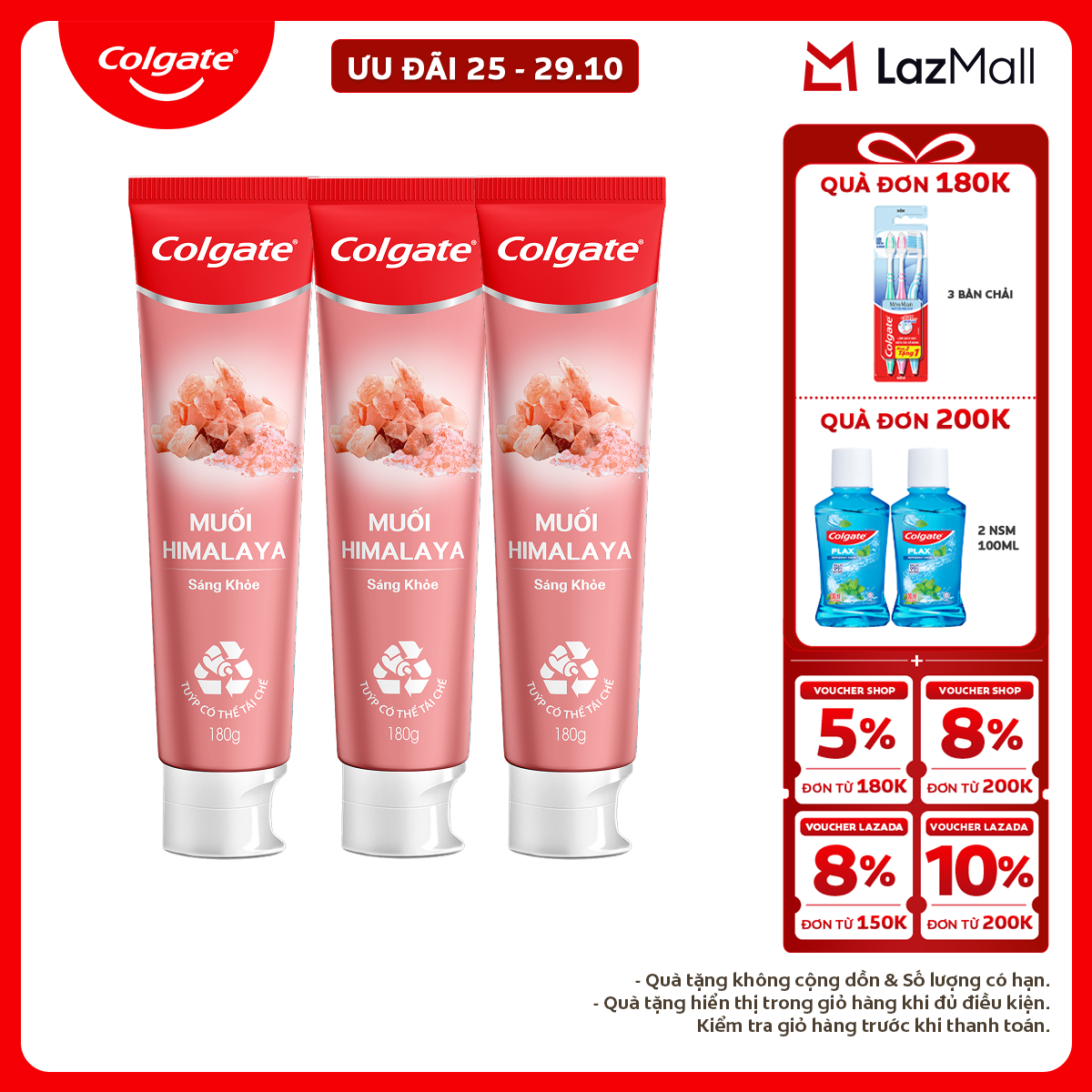 Bộ 3 Kem đánh răng Colgate thiên nhiên muối Himalaya sáng khỏe 180g x3