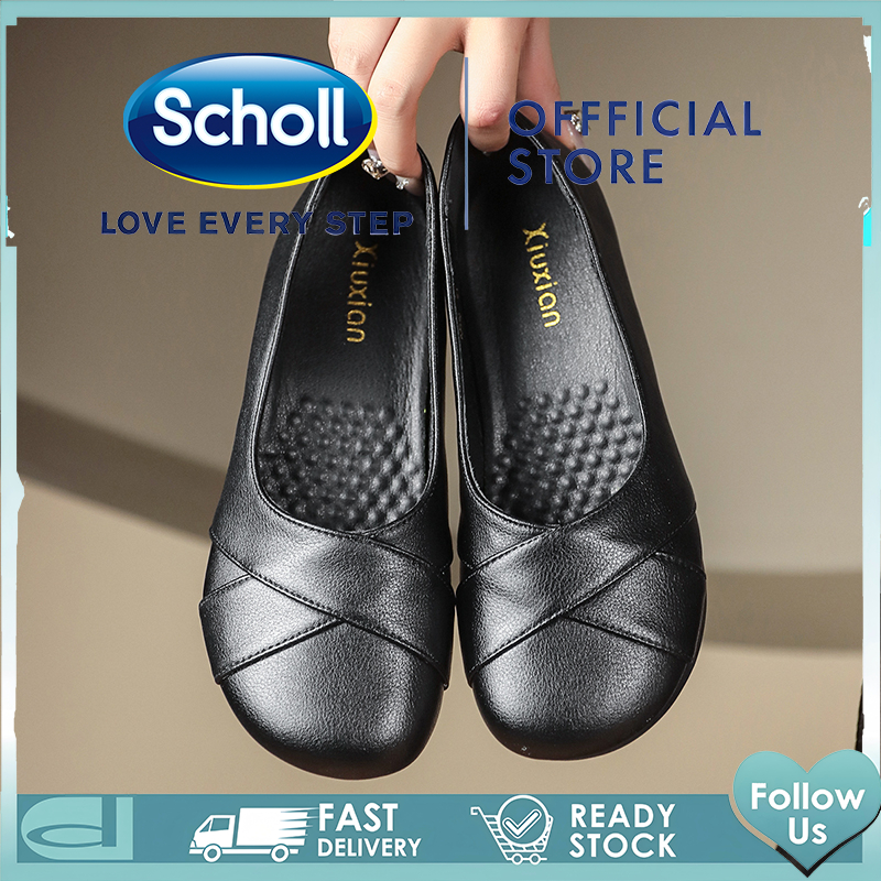 Scholl Soft Leather Loafers for Women Soft Sole Anti-skid Women Loafers Shoes Fashion New Style Korean Style Black Shoes Loafers Soft Sole Lightweight Dollshoes for Women Formal