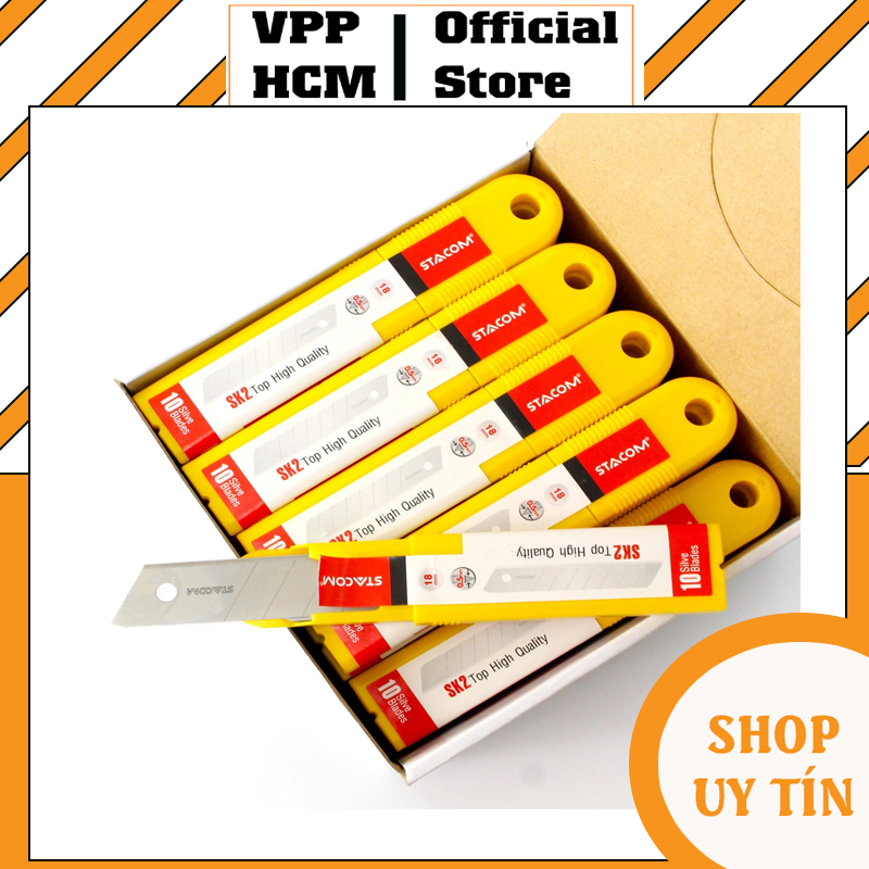 Hộp 10 Lưỡi Dao Rọc Giấy Lớn Stacom E2018 kích thước 0.5x18x100mm