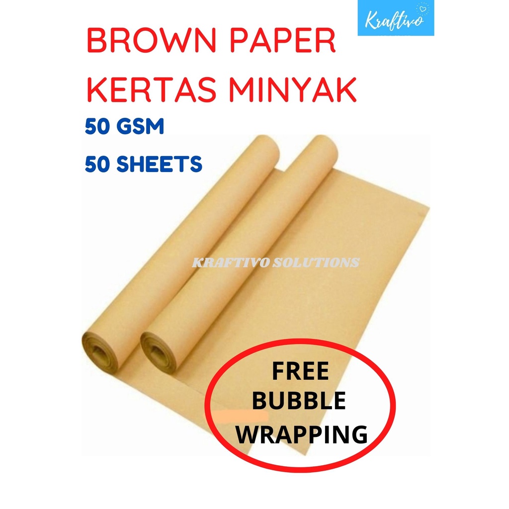 [ 50 SHEETS ] 35 x 47 50 GSM BROWN PAPER / KERTAS MINYAK 50 KEPING / PEMBALUT / WRAPPING PAPER / POLA / KERTAS KOKO