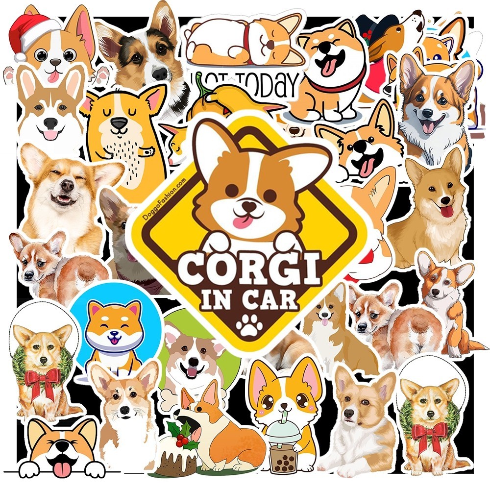 Hộp 50 Sticker Hình CHÓ CORGI Decal Phản Quang 7 Màu Halogram Chống Nước - Gì Cũng IN | MS: 00052