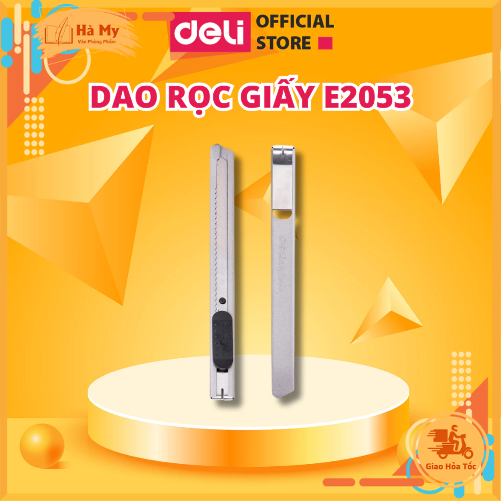 Dao rọc giấy deli e2053 cỡ nhỏ tiện dụng, an toàn lưỡi thép sk5 sắc bén, siêu bền