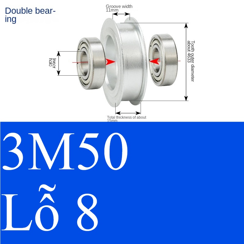 Bánh Răng Đồng Bộ 3M 50 Răng Guangfa - Răng Căng, Rãnh 11/16/21mm, Có Ổ Bi, Lỗ 5-17mm, Nhôm, Hướng Dẫn Công Nghiệp - bóng 11 8 đôi