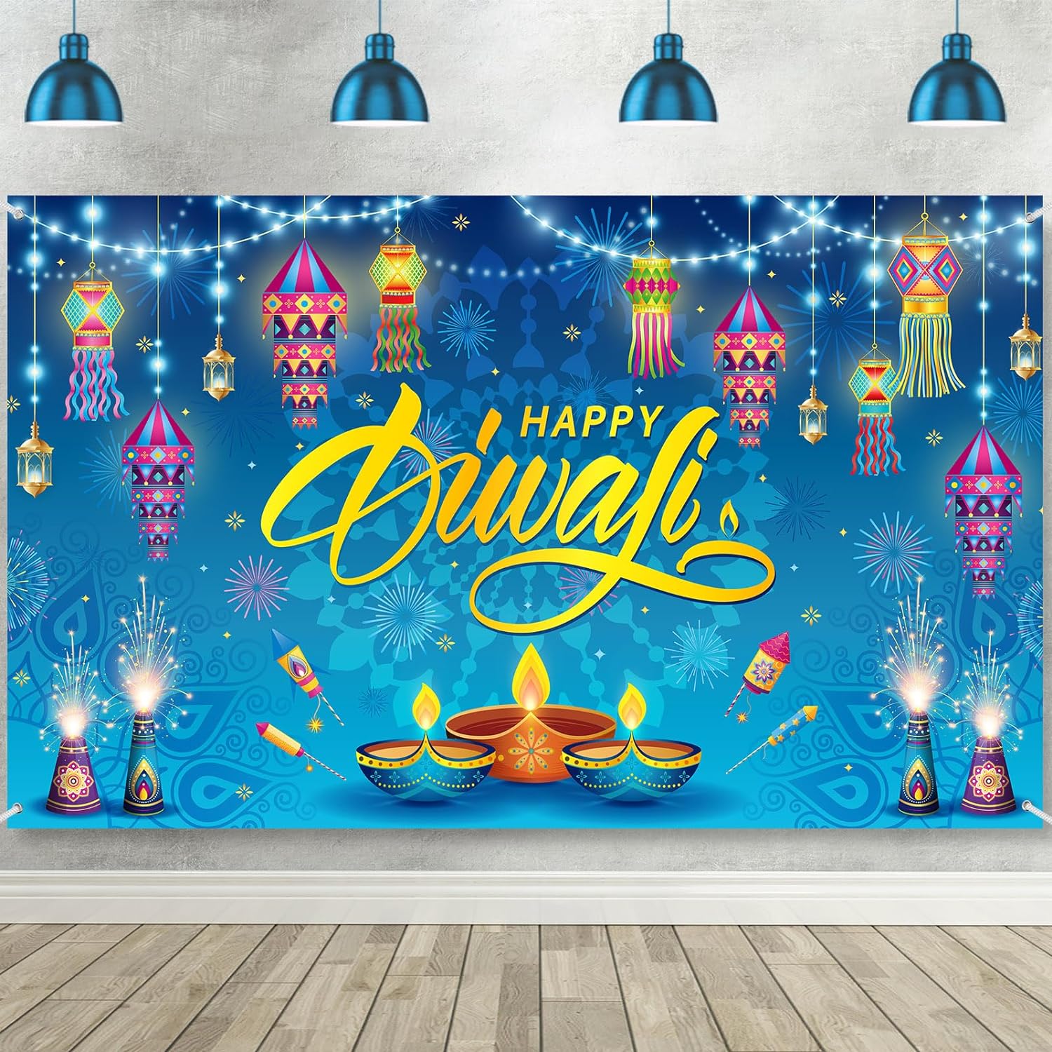 【A VOGUE】 5x3ft Polyester Fabric Happy Diwali Backdrop Banner Decorations Happy Diwali Banner Rang