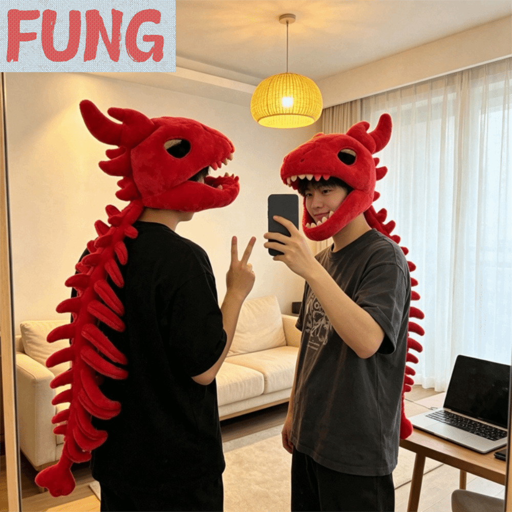 FUNG ภาพสามมิติที่สมจริง ชุดโครงกระดูกไดโนเสาร์ ใยฝ้าย PP ระบายอากาศได้ดี หมวกตุ๊กตาไดโนเสาร์ น่ารัก นุ่ม ฮู้ดสวมศีรษะไดโนเสาร์สำหรับคอสเพลย์ ผู้ใหญ่ ราคา 611 บาท*ส่งฟรี