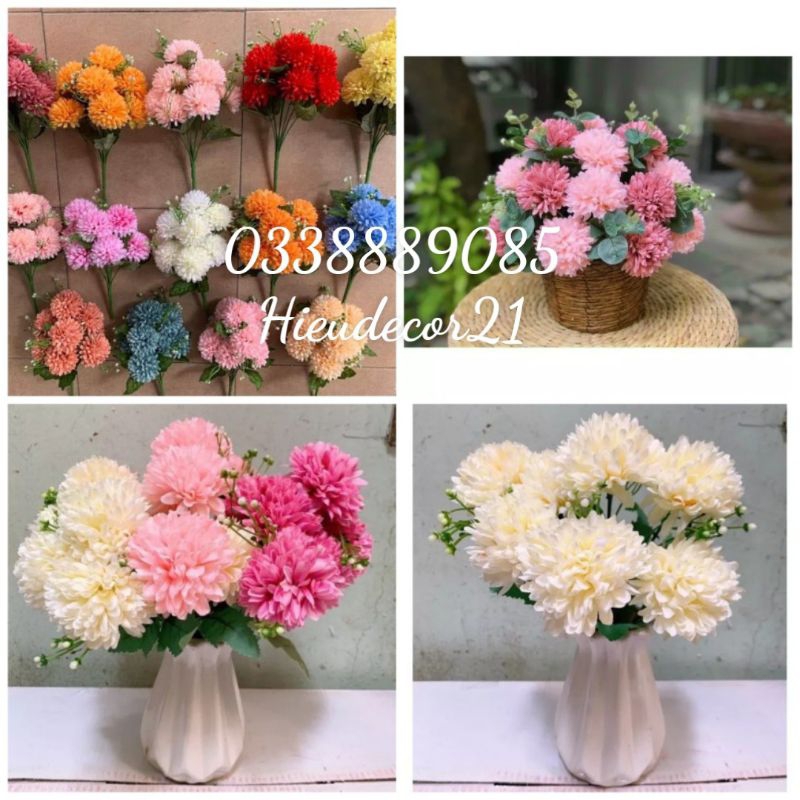 Cành hoa Binh Bông lụa 7 bông,điểm hoa sáp,hoa lụa,cắm bình siêu đẹp