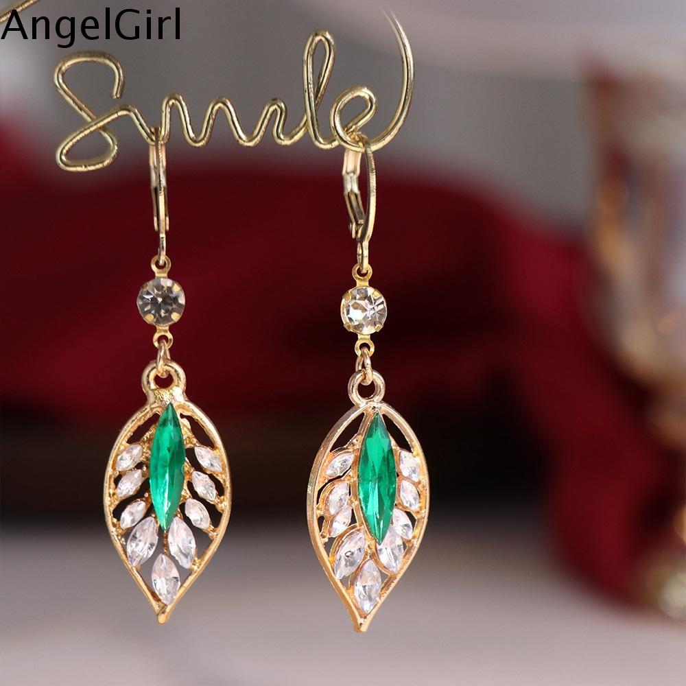 ANGELGIRL Bohemian Bông tai dạng vòng Lá Xanh Thanh lịch Khóa Tai Thời trang Sang trọng Trang sức Tai Tiệc tùng