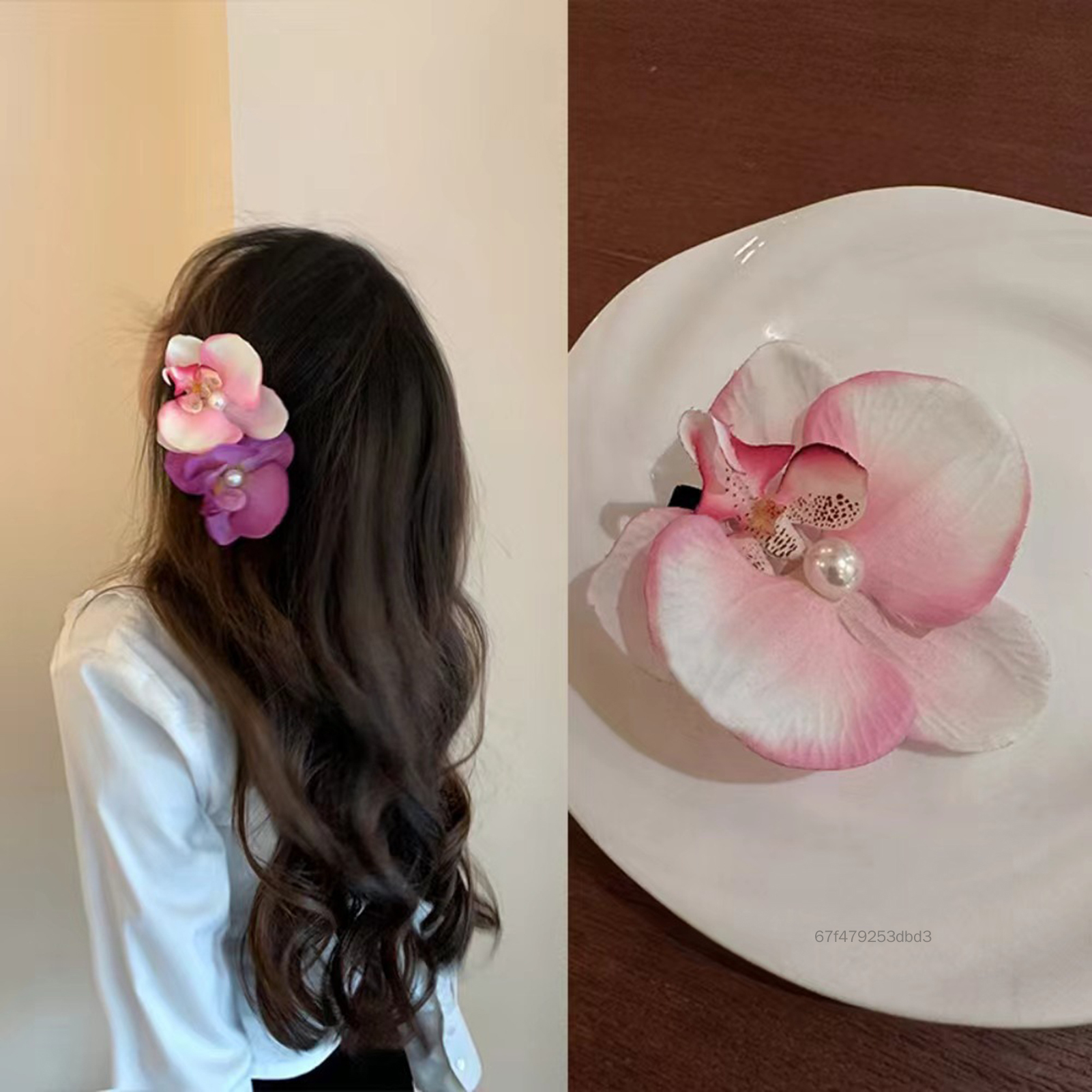 Handmade Butterfly Orchid Hair Clips with Pearl Decor Wedding Headdress for Dress Hairstyle Making Tools QR-VN