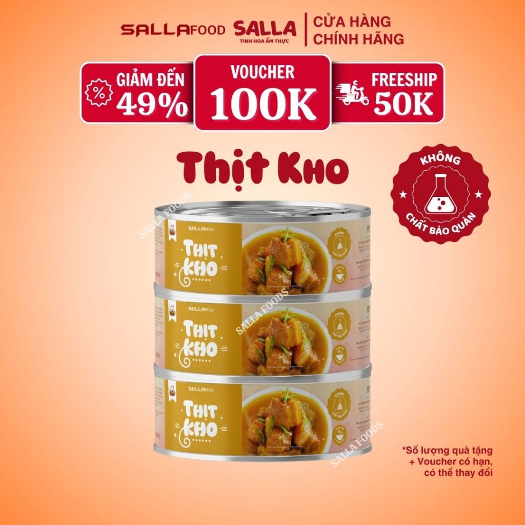 Thịt Kho Tiêu SALLAFOOD - Đồ hộp ăn liền tiện lợi, Thơm cay chuẩn hương vị Việt