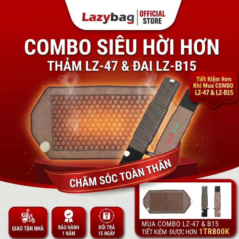 { Quà Tặng Sinh Nhật Mẹ} Nệm Đá Nhiệt Nóng Hàn Quốc Giảm Đau Nhức, Giảm tiểu đêm tiểu nhắt Lazybag 47x100cm. Kèm đai
