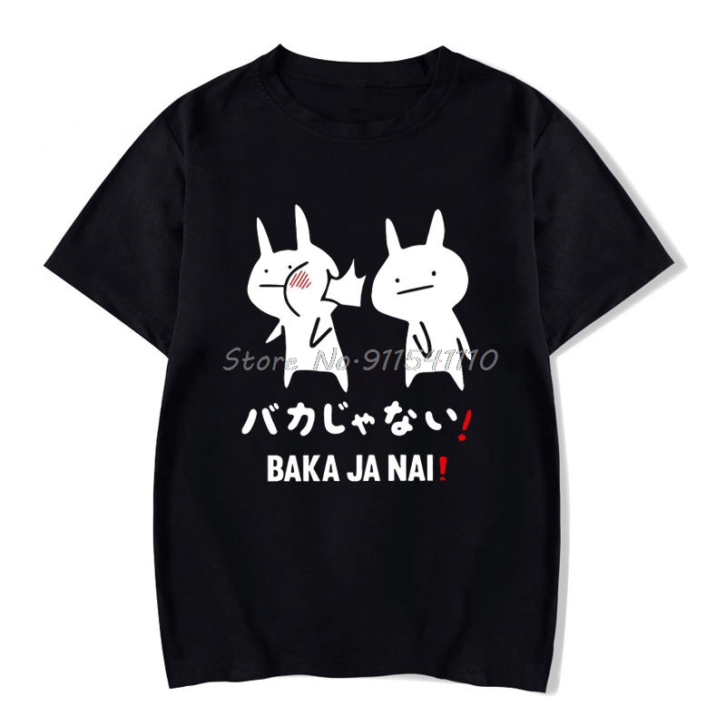 Baka Rabbit T-shirt Summer Women Black TShirt Harajuku Streetwear Mens Clothe Anime Cotton Shirt  Japanese Friend Couple T Shirt