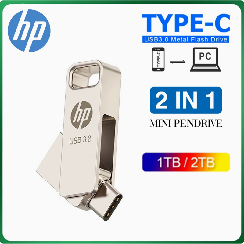 HP Type-C USB 3.0 ổ đĩa flash 1TB 2TB USB mini Thanh kép C Pendrive cho Android hỗ trợ iphone15/16
