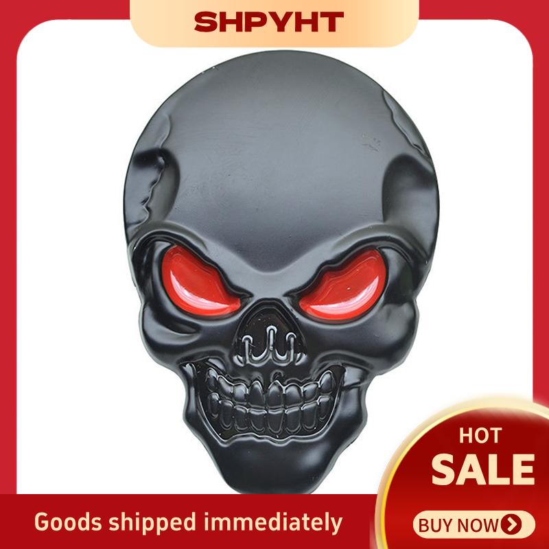 SHPYHT Skull Skeleton Head Skull 3D Kim Loại Xe Cơ Thể Sticker Tự Động Phía Sau Huy Hiệu Huy Hiệu Decal Chrome Và Màu Đen Cho Tự Động Xe Máy