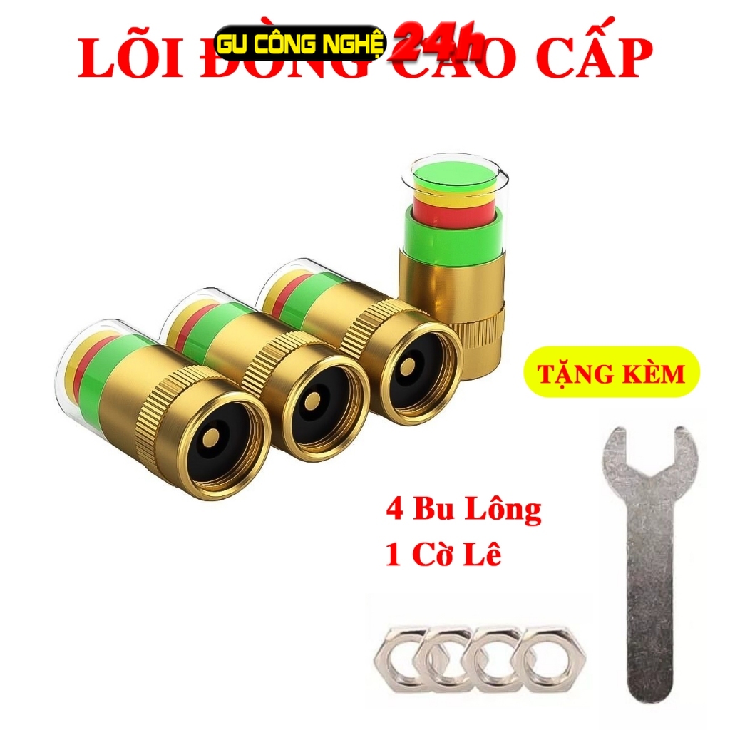 Bộ 4 van xe cảnh báo áp suất lốp xe ô tô xe máy lõi đồng cao cấp Nắp van cảm biến báo áp suất lốp