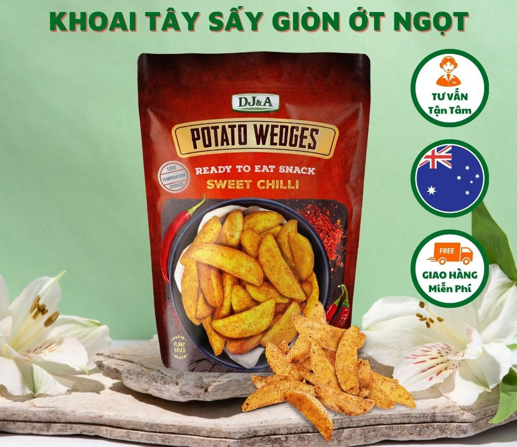 Khoai Tây Sấy Ít Béo Vị Ớt Ngọt 100g DJ&A - Thích hợp ăn chay - Sweet Chilli Potato Wedges - Giảm Cân Ăn Được - Origin Việt Nam