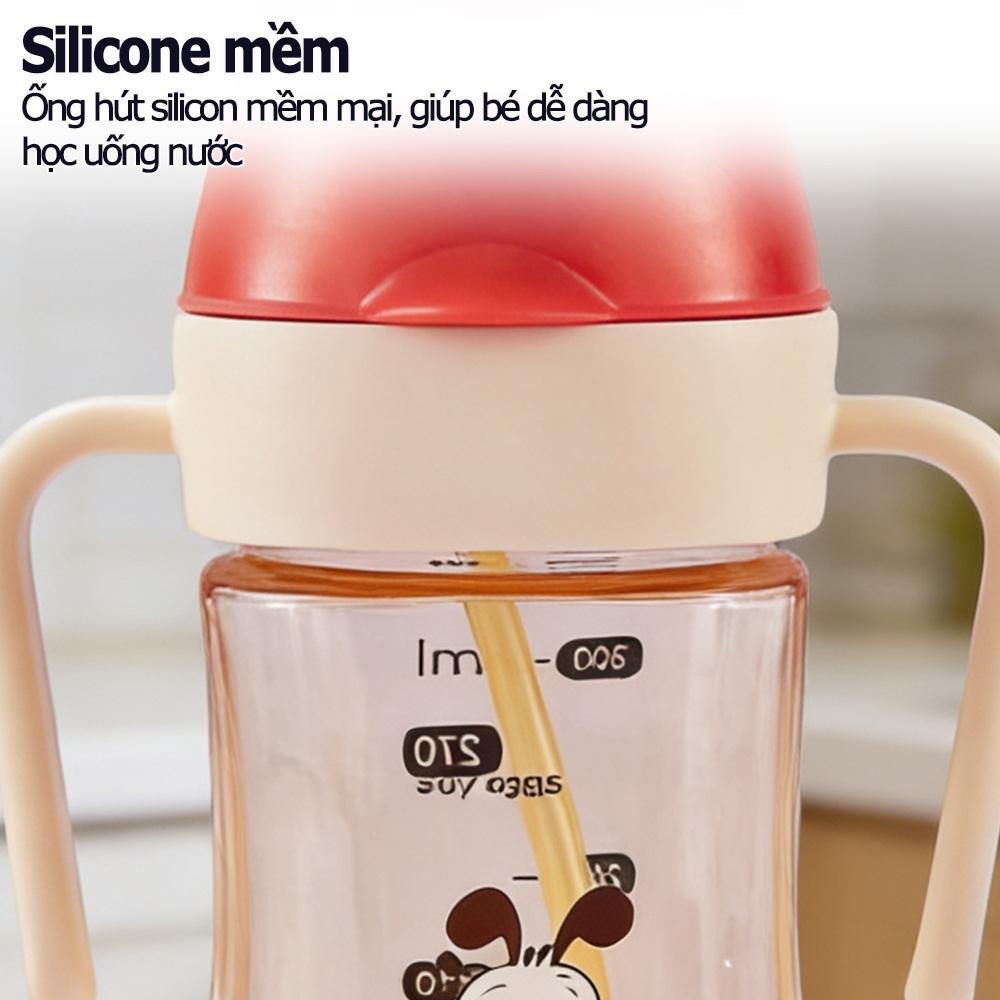 Chất liệu PPSU an toàn, họa tiết hoạt hình dễ thương, bình sữa cho bé, ống hút silicone mềm, vệ sinh dễ sử dụng