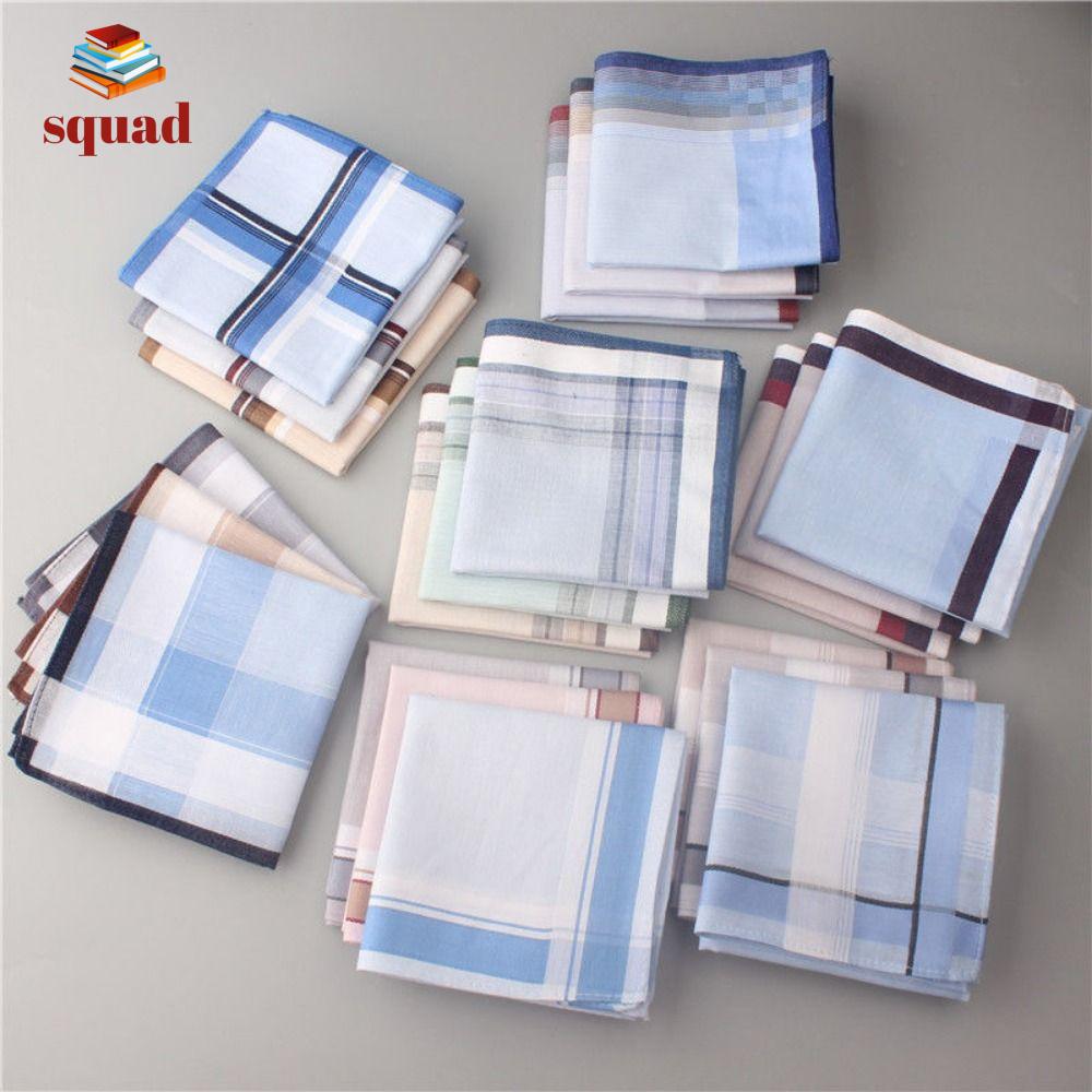 SQUAD 12Pcs/Set 40x40cm Khăn tay bỏ túi Thấm hút mồ hôi Mềm mại Khăn vuông kẻ ô túi Có thể tái sử dụng Có thể giặt Khăn tay cotton cho nam Tất cả các mùa