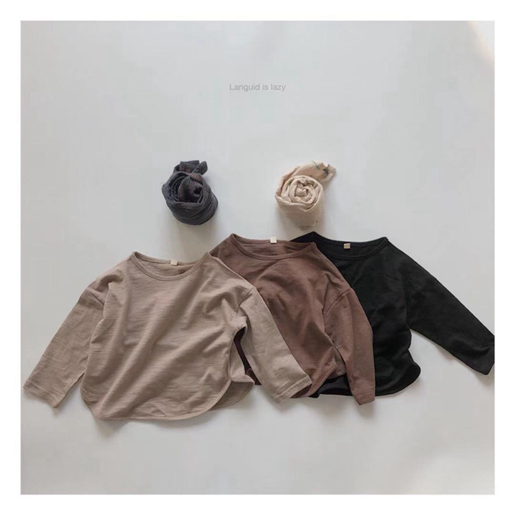 Round neck loose fitting long sleeved T-shirt Spring and Autumn Boys and Girls' Vintage Bamboo Joint Cotton Bottom Shirt 325535KTN