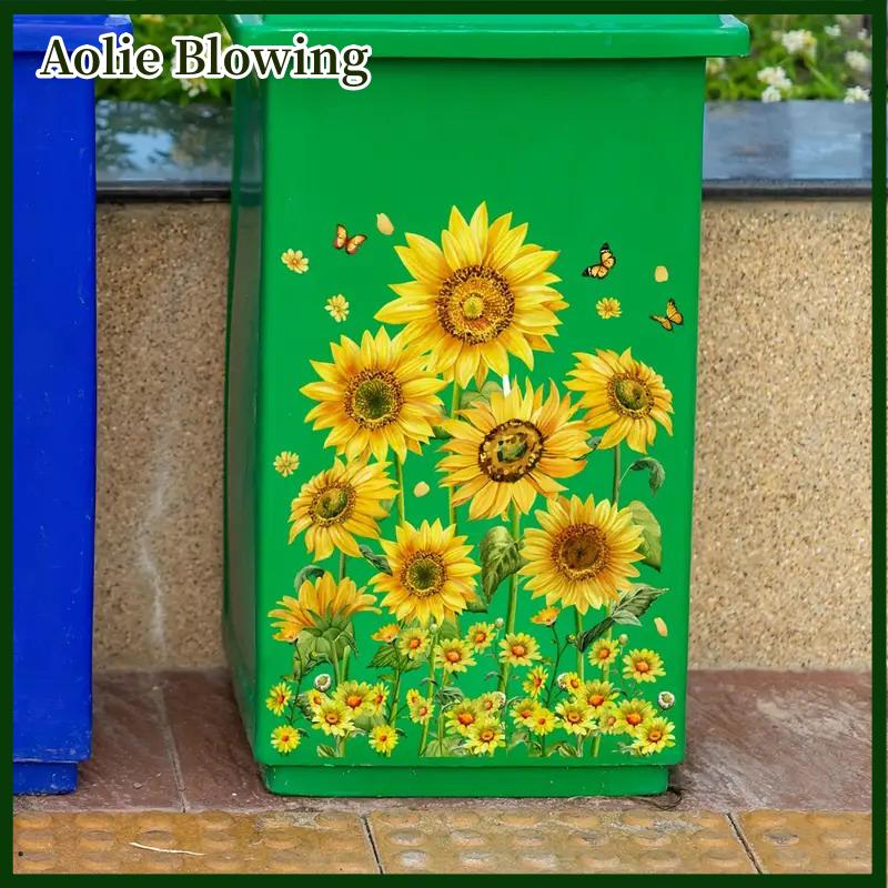 Aolie Hoa Hướng Dương Thùng Rác Có Thể Dán Hoa Bánh Xe Thùng Rác Có Thể Dán Tự Dính Không Thấm Nước PVC Decals Cho Tường Phòng Tắm Trang Trí Nội Thất