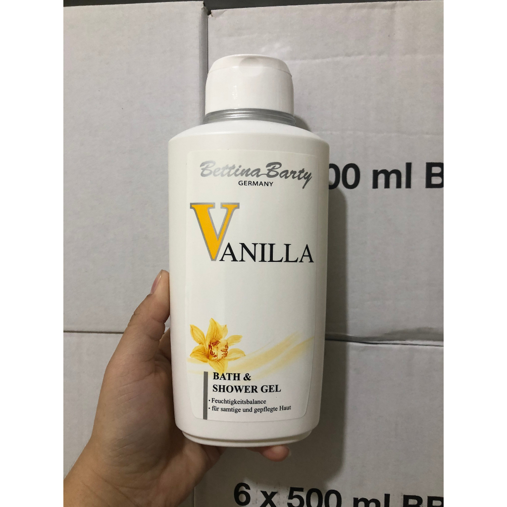 Sữa tắm hương nước hoa Vanilla Bettina Barty xuất xứ Đức chai 500ml dưỡng ẩm bảo vệ da