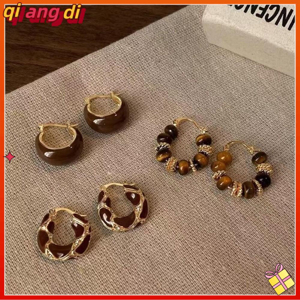 QIANGDI Kết cấu  loại Bông tai hình chữ U Màu men Dầu nhỏ giọt cổ điển Bông tai tròn Hợp thời trang Vòng đơn giản Khóa tai Trang sức tiệc tùng