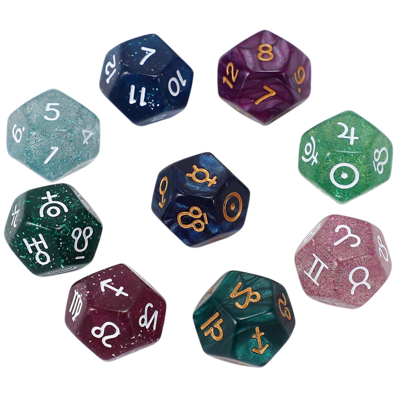 9Pcs Pearl 12-Sided Astrology Zodiac Signs Dice for Constellation Divination Toys Multi Sided Dice T