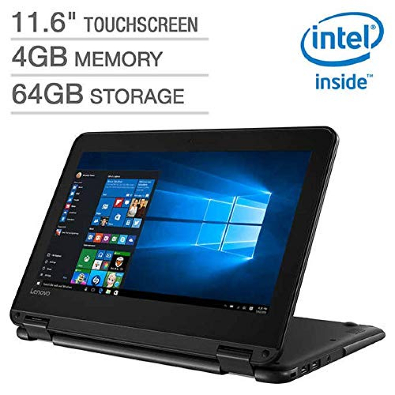 2019 New Lenovo 300e Flagship 2-in-1 Business Laptop/Tablet, 11.6 HD IPS Touchscreen, Intel Celeron Quad-Core N3450 up to 2.2GHz, 4GB DDR4, 64GB eMMC, Windows 10 S/Pro, Choose Flash Drive