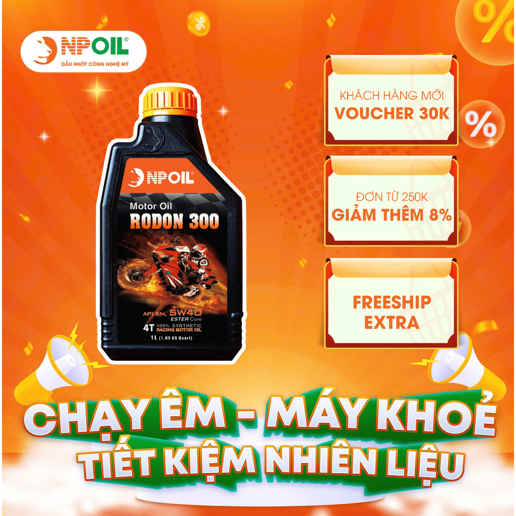 Dầu nhớt xe máy RODON 300 5W30/5W40 API SN + Mua 2 tặng phễu rót nhớt - NPOIL