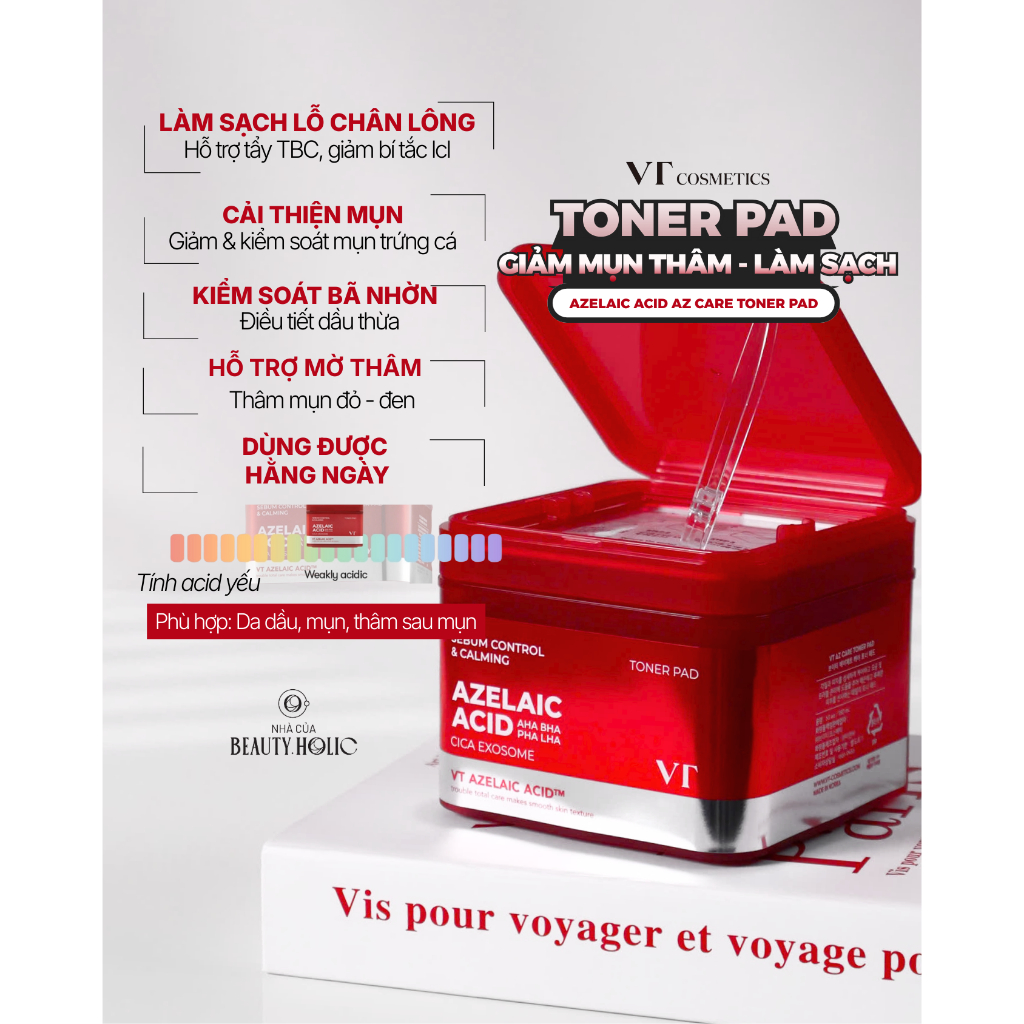 Toner pad Azelaic Acid VT COSMETICS  AZ CARE TONER PAD 60pcs & mặt nạ ngủ AZ CARE LOCK MASK 100ml - HÀNG CHUẨN XỊN