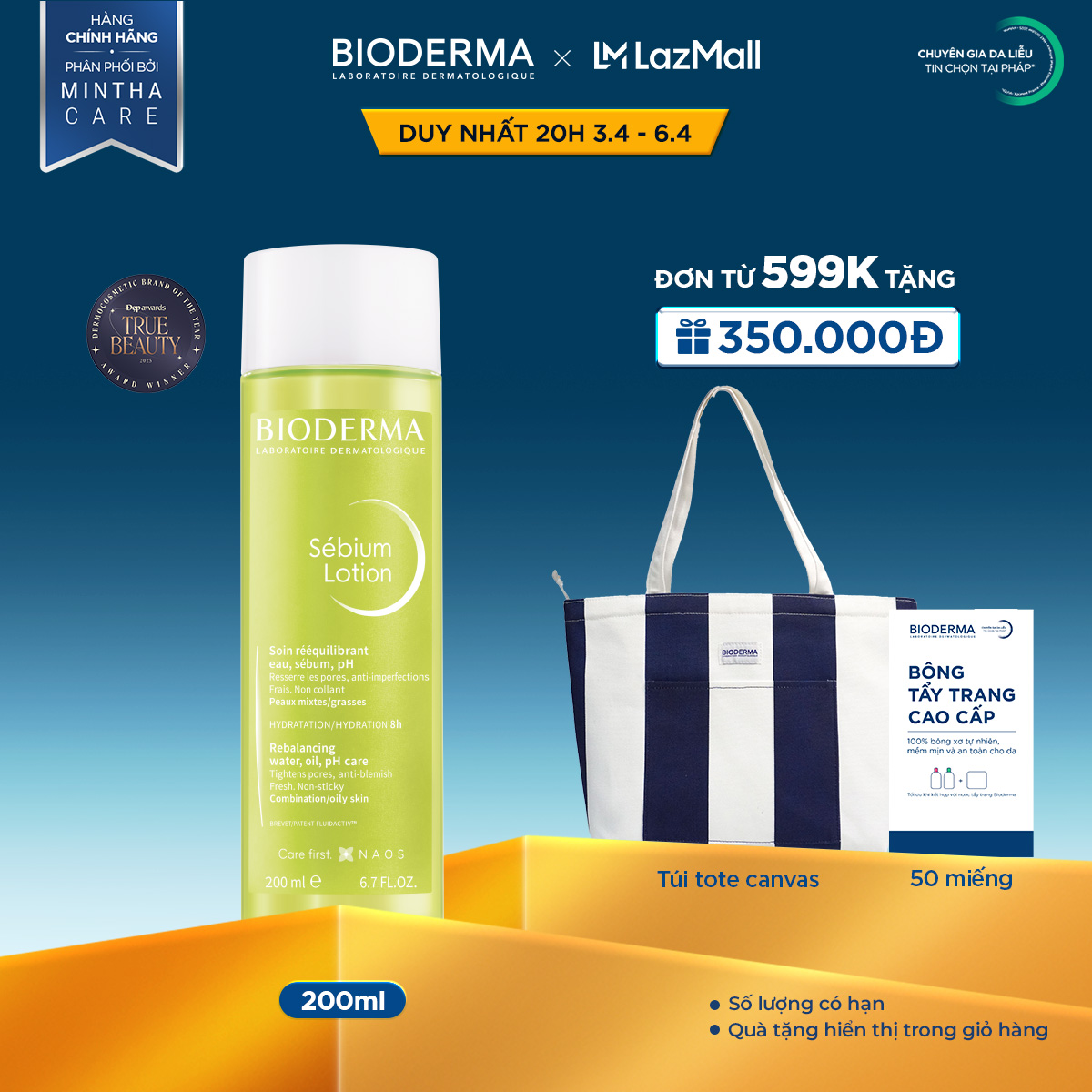 Dung dịch cân bằng da và bã nhờn cho da hỗn hợp và da dầu Bioderma Sebium Lotion - 200ml