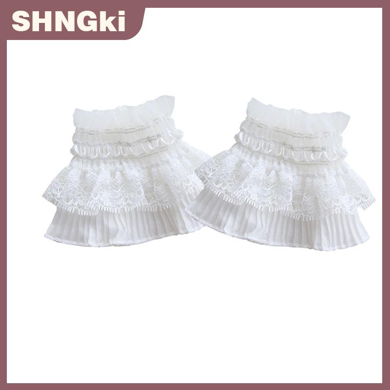 SHNGki 1 cặp làm móng tay ảnh ren trang trí Cuff Hai lớp lưới sừng tay áo Nail hiển thị đặt ra tay áo DIY chụp nền Prop