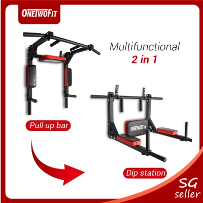 OneTwoFit Multifunctional Wall Mounted Pull Up Bar/Chin Up bar,Dip Station for Indoor Home Gym Workout,Power Tower Set Training Equipment Fitness Dip Stand Supports to 440Lbs/199KG OT126