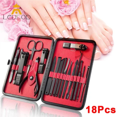 LEVTOP Clippers Set 18 Pcs Stainless Steel Pedicure Manicure Kit Cuticle Grooming Set Personal Nail Hand Face Feet Care with Case