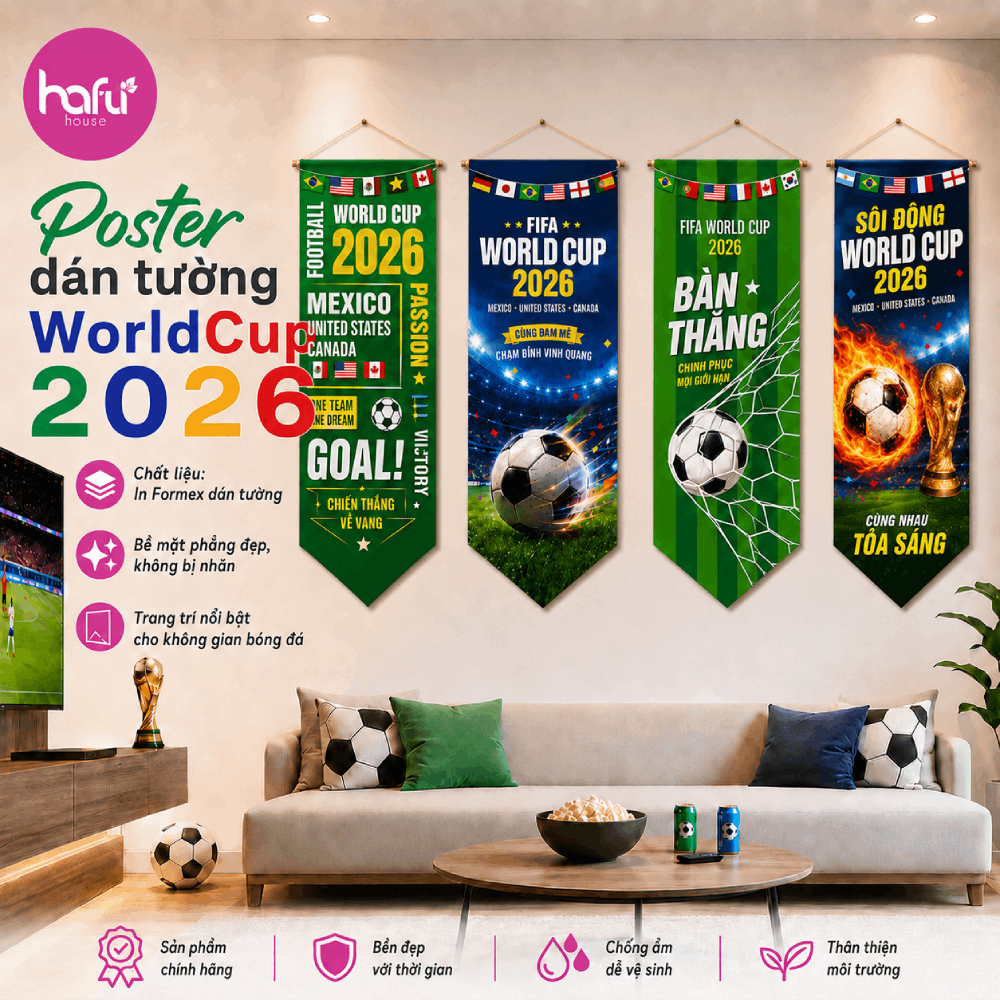 Poster Dán Tường World Cup 2026 Chủ Đề Bóng Đá – Decal Formex Trang Trí Phòng Khách, Quán Cafe, Fan Bóng Đá