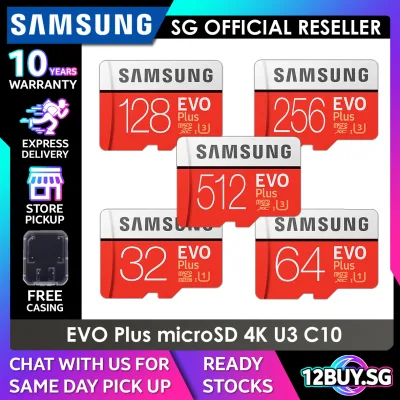Samsung Evo Plus microSD Card 4K U3 V30 UHS-I C10 100MB/s Read Speed 60MB/s Write Speed 32GB 64GB 128GB 256GB 512GB MBMC 12BUY.MEMORY 10 Years SG Warranty