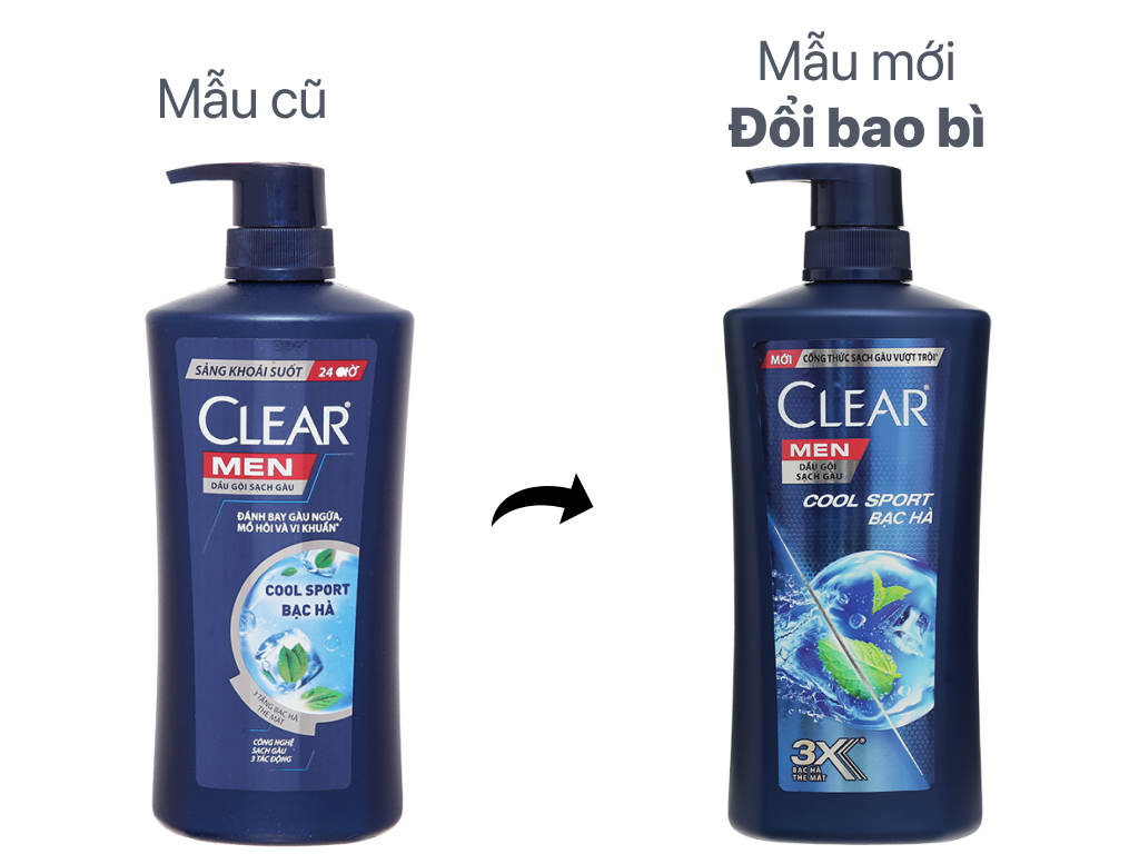 Dầu gội clear men cool sport bạc hà mát lạnh chai 630g