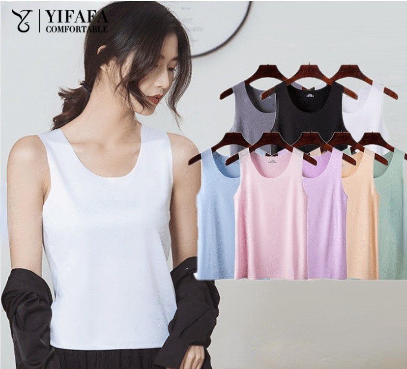 YIFAFA ผู้หญิงเสื้อกล้ามไม่มีรอยต่อเกาหลีผ้าไหมน้ำแข็งเสื้อกั๊กผู้หญิงฤดูร้อนนักเรียน Slimming Camisole ด้านล่าง Underwear（M-4XL） ราคา 25 บาท*ส่งฟรี