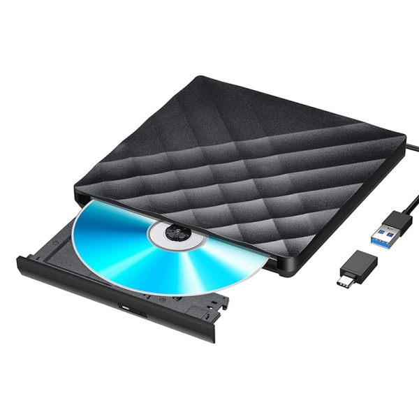External DVD Drive with USB 3.0 & Type-C Converter External CD DVD Drive Portable CD DVD RW Reader Re-Writer Burner