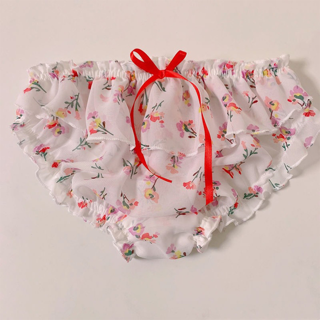 Tóm tắt cho nam giới sissy nữ tính ruffles RAL Pouch Lady Quần lót bikini đồ lót xuyên thấu voan ger