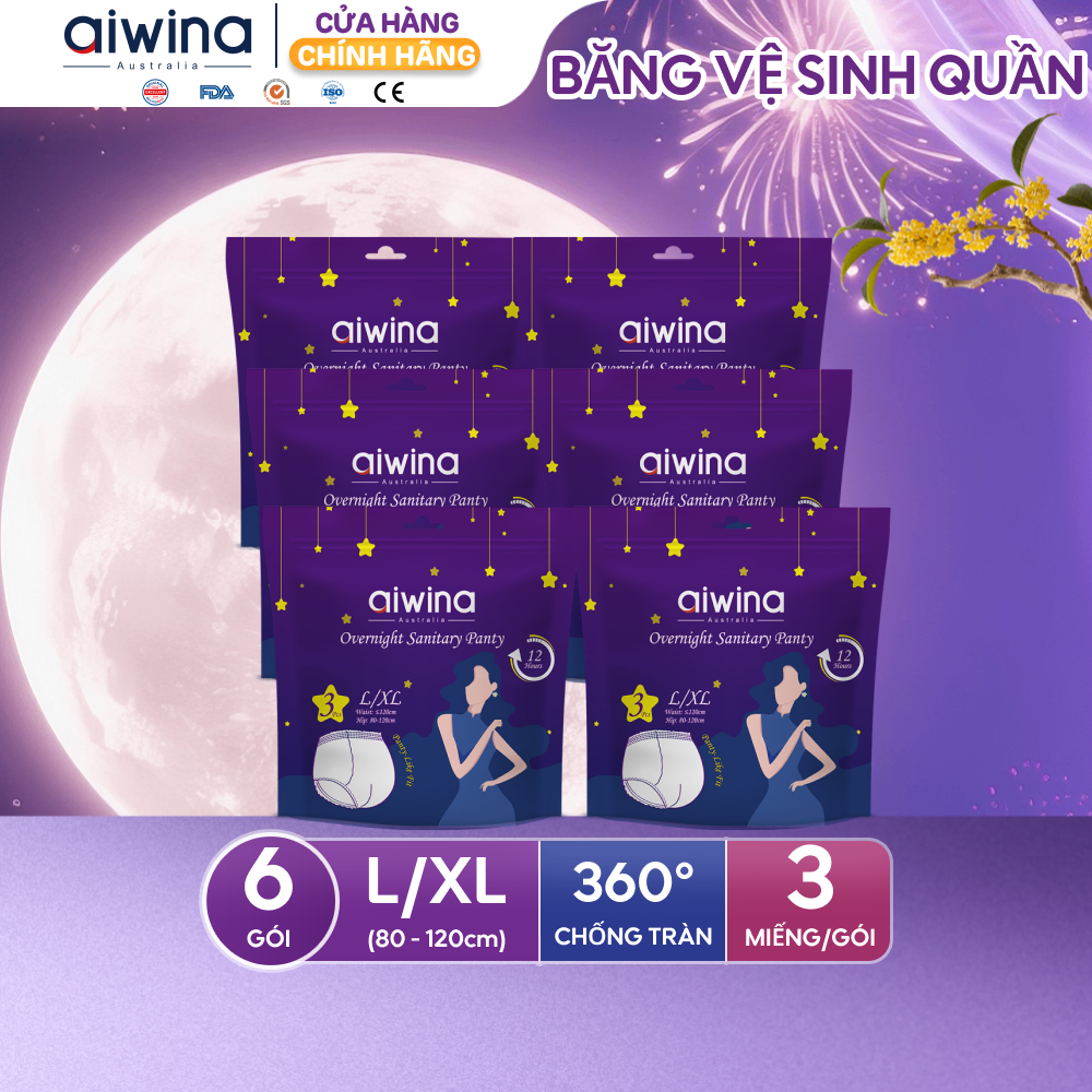 Combo 6 Băng vệ sinh quần Aiwina ngày và đêm size L/XL gói 3 miếng