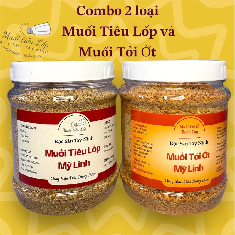 (Combo 2 Hũ) Muối Tiêu Lốp & Muối Tỏi Ớt Mỹ Linh - Đặc Sản Tây Ninh