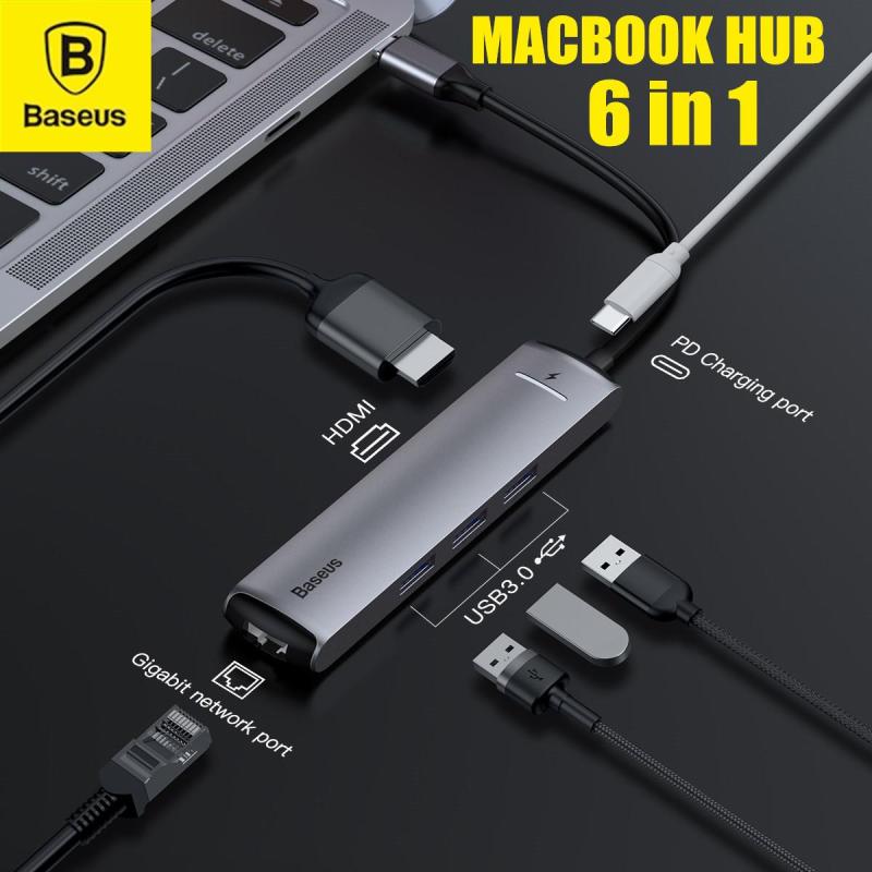 BASEUS Mechanical Eye 6 in 1 Macbook Smart HUB Docking Station with USB 3.0/HDMI/RJ45/Type-C PD Hub Adapter Converter
