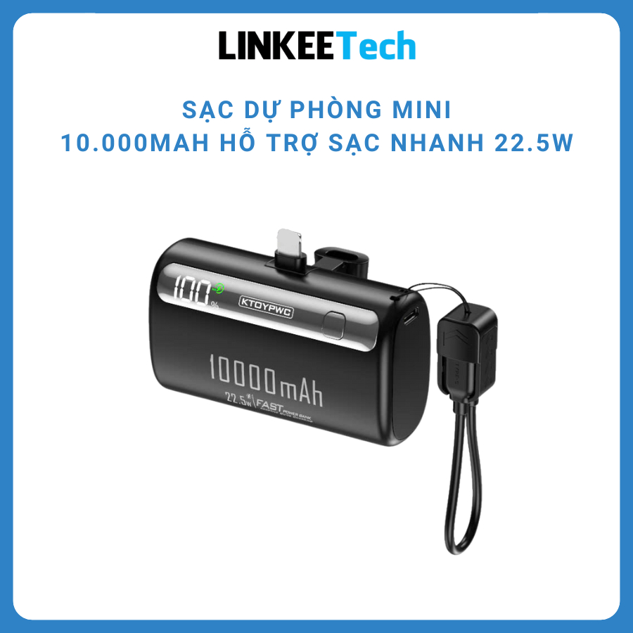 Sạc dự phòng mini 10000mAh nhỏ gọn, tiện lợi, cắm trực tiếp để sạc hỗ trợ sạc nhanh 22.5W, tiết kiệm thời gian