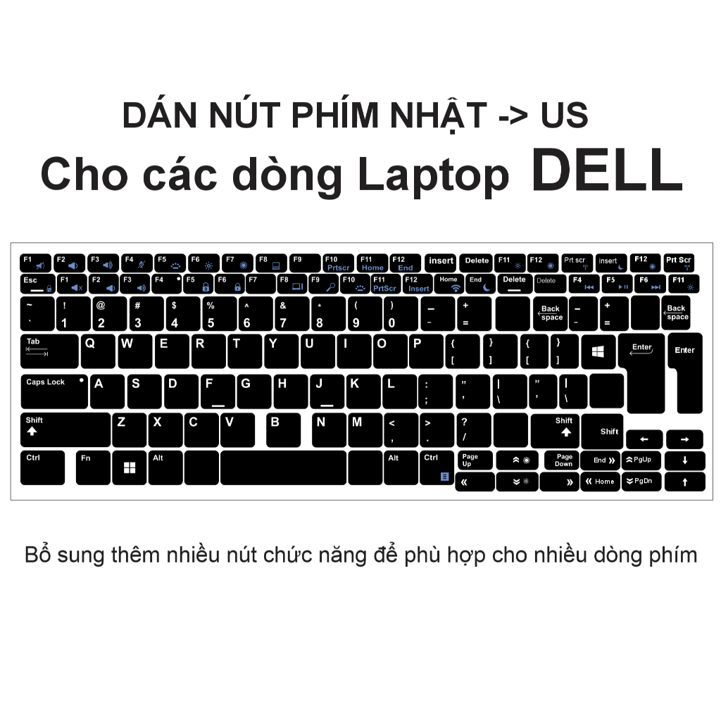 [Giá thợ] Miếng dán nút phím Nhật -> Quốc tế cho các dòng Laptop Dell | Chuyển đổi layout JP thành US