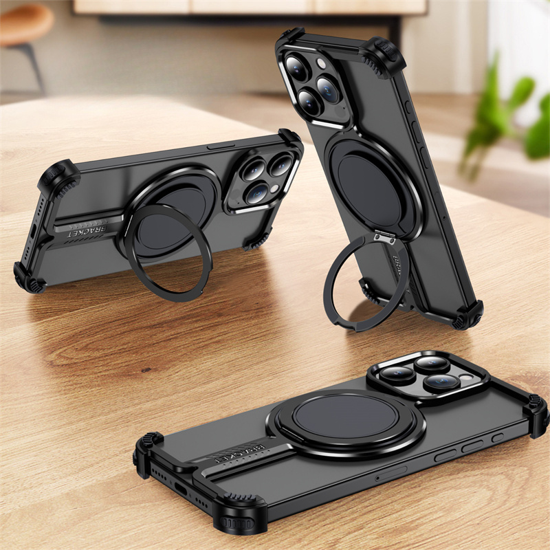 Magsafe Magnetic Metal Rimless Stand Phone For iPhone 16 15 14 13 12 Pro Max Plus Aluminum Alloy Shockproof Protective Case fwerwew