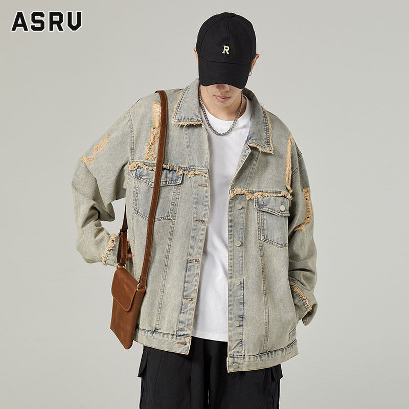 ASRV Vintage nostalgic washed denim jacket for men loose casual Jacket men